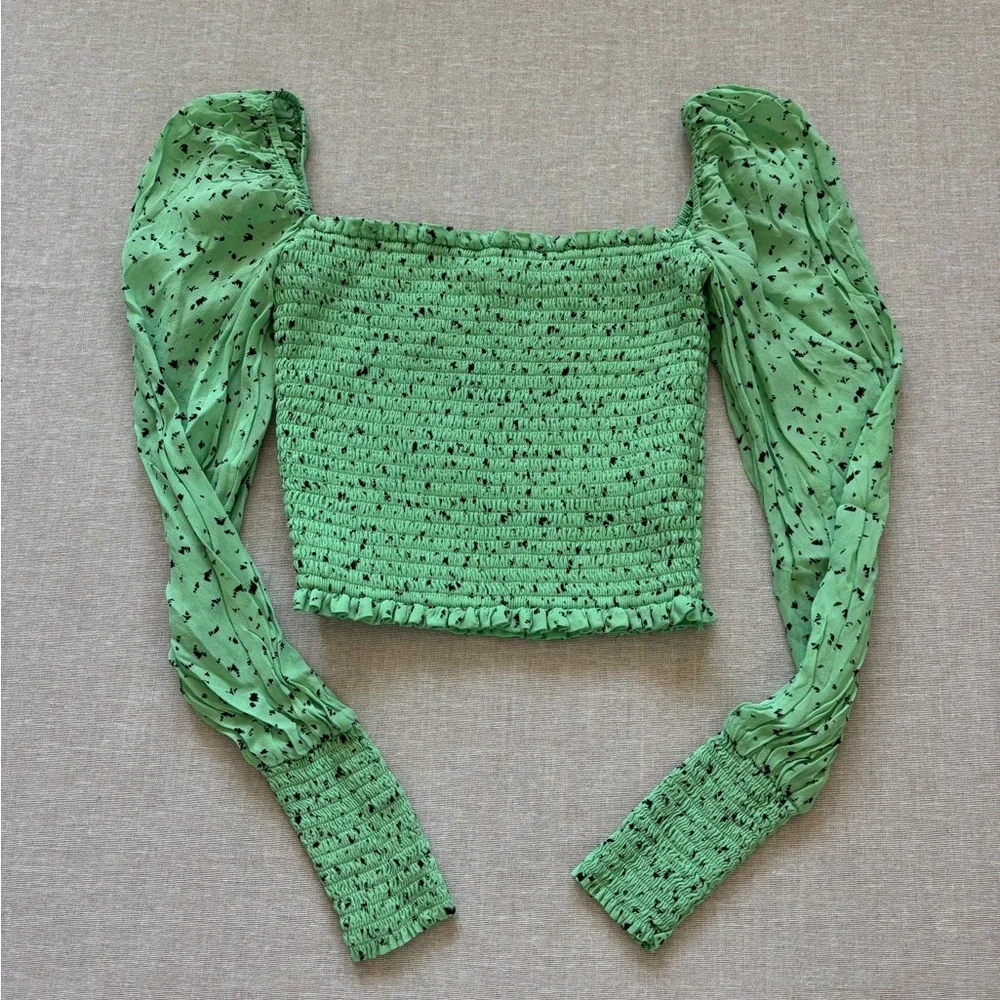 Aritzia green cropped chiffon top.